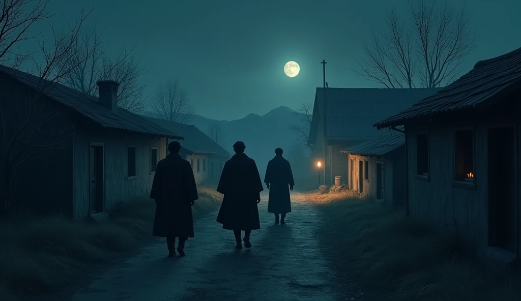  Alone Men walk in the midnight in village 