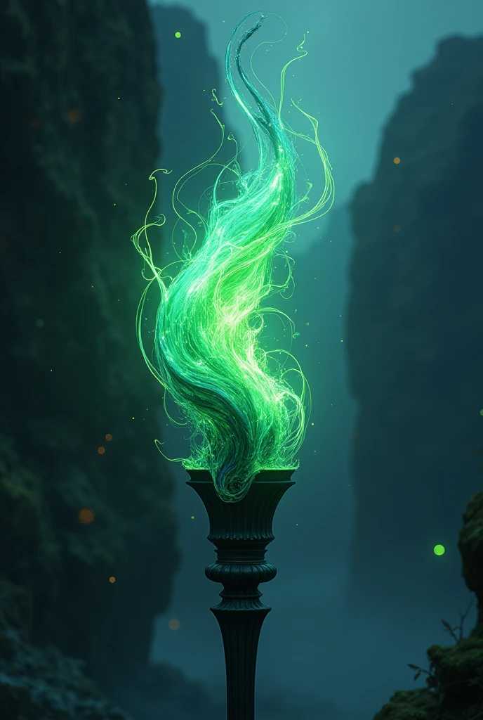 I want a more fluid torch design and for its elements to be abstract., the mandatory colors are green and blue, I need it to be something realistic