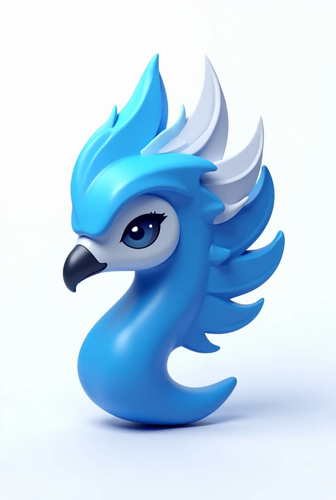 Blue head phoenix LOGO side view it have white in outer side, animated 3D vector head only, left view, white background