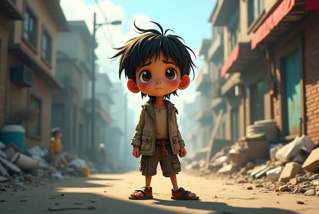 A homeless boy named "bujang", animation style