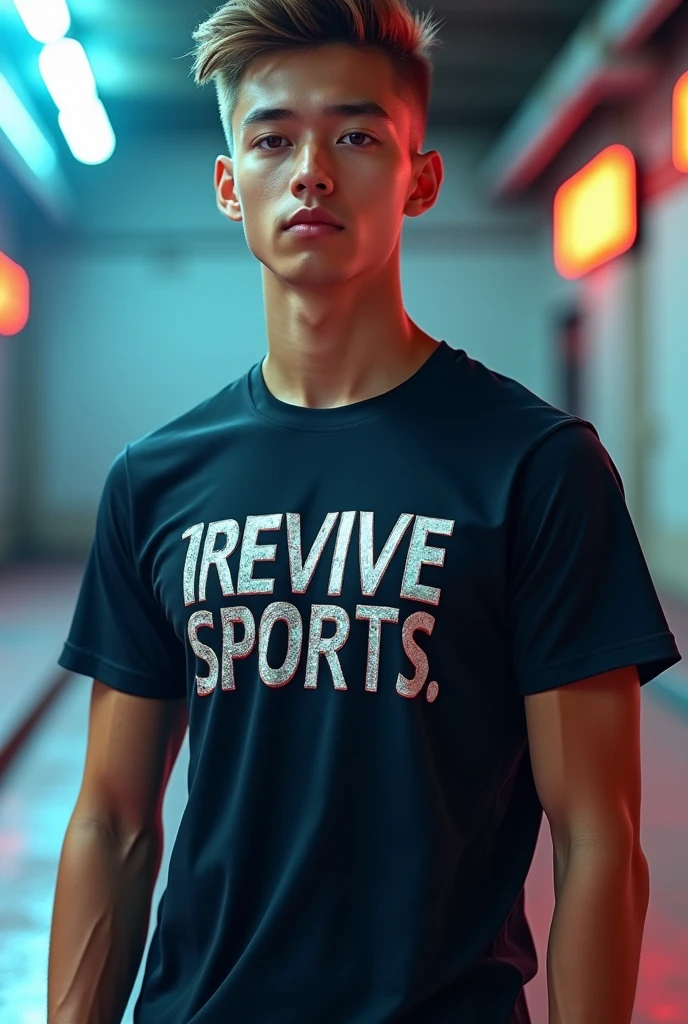 Create a t-shirt with written on REVIVE SPORTS in cool gravity
