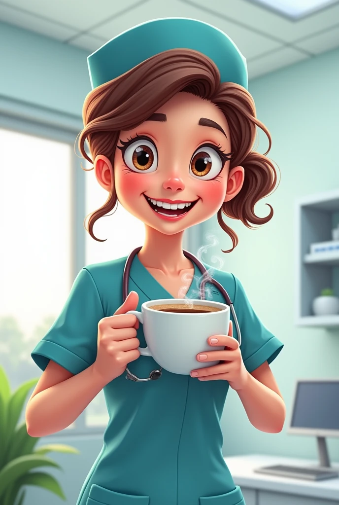 Nurse animated with coffee