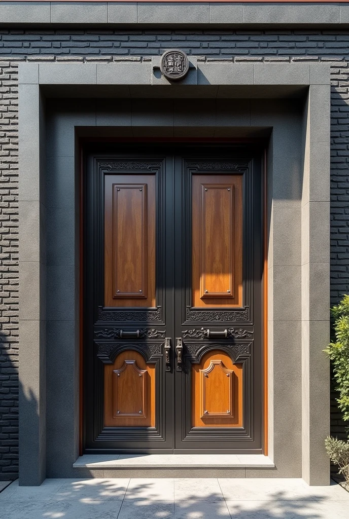 The following are design suggestions for the door of this building：
 
one、Style and materials The style of the door should be coordinated with the overall building，Fusion of Chinese and Western elements。Available in sturdy wrought iron frame，With wooden door panels，It reflects the linear sense of Western architecture.，It also retains the ancient charm of traditional Chinese architecture.。The iron part can be finely carved and decorated，Incorporating Western design elements such as arches。Door panels made of thick solid wood，Waterproof、Fire protection，Enhanced durability。
 
two、Defense function 1. Thickness and structure：The thickness of the door should be at least 30 cm，Multi-layer composite structure，If the interior is reinforced with steel plates，Intermediate fireproof filling、Bulletproof Materials，The exterior is wrapped in the same gray-black brick and stone decoration as the wall，Inlaying waste tires to increase cushioning。
2. Shooting holes and observation holes：Reasonable distribution of shooting holes and observation holes on the gate，The shooting hole is equipped with an openable and closable protective door，Usually closed to maintain beauty and concealment，Can be opened for defense during war。The observation hole is made of high-strength glass or special transparent material，Ensure a clear view of the outside，at the same time具备防弹功能。
3. Locks and security systems：Equipped with high-strength anti-theft locks and electronic systems，Such as password lock、Fingerprint recognition, etc.，Make sure the door is difficult to force open when closed。at the same time，Connect to the building&#39;s surveillance system，one旦大门受到异常触动，Immediately sound the alarm。
 
three、Convenience of transportation 1. Size design：According to the use requirements of the building and possible means of transportation，Determine the width and height of the gate。Make sure it is spacious enough，For vehicles、Material transportation and emergency evacuation of personnel。
2. How to open：可以采用电动或手动两种How to open。Electric opening is convenient and fast，Suitable for daily use；Manual start as backup，Continue to operate normally during power outages or emergencies。The door should open and close smoothly、Quiet，Avoid making excessive noise。
 
Four、Decoration and logo 1. Door plaque and pattern：Install a plaque above the door，Carve the name of the building or words with symbolic meaning，Such as &quot;Anhebao&quot;。The font of the door plaque can be in traditional calligraphy style，Increase cultural heritage。The two sides of the gate can be carved or painted with patterns related to the architectural theme，The architectural outline of On Leung Fort、Elements such as crops, chickens and ducks，Reflect the characteristics and functions of the building。
2. Lighting Design：Install appropriate lighting，Like wall lamp、Chandelier or floor lamp，Providing lighting for nighttime travel，It can also highlight the beauty of the door。Lighting fixtures can be selected with retro style，In line with the overall architectural style。