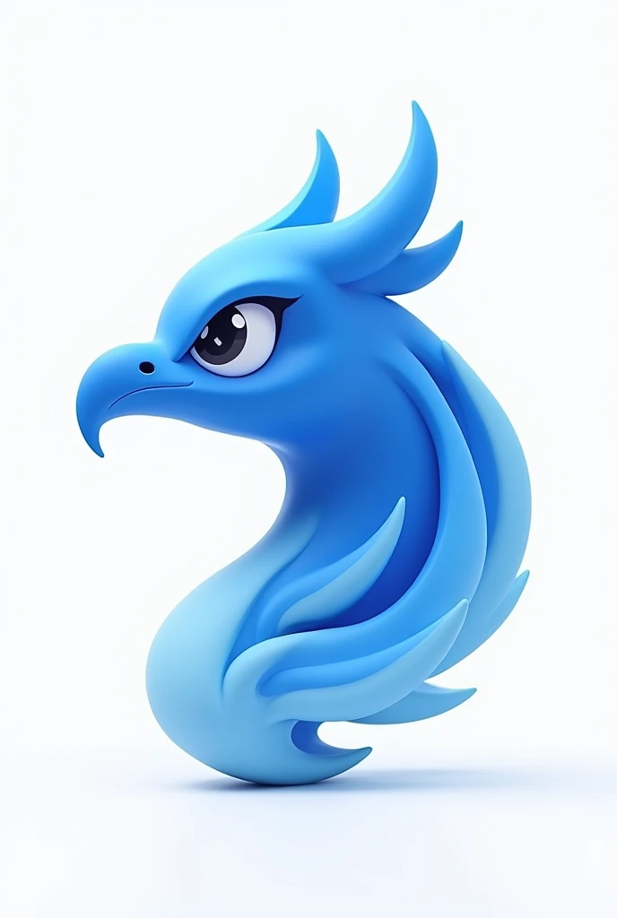 Blue head phoenix LOGO side view it have white in outer side, animated 3D vector  head only, left view, white background 