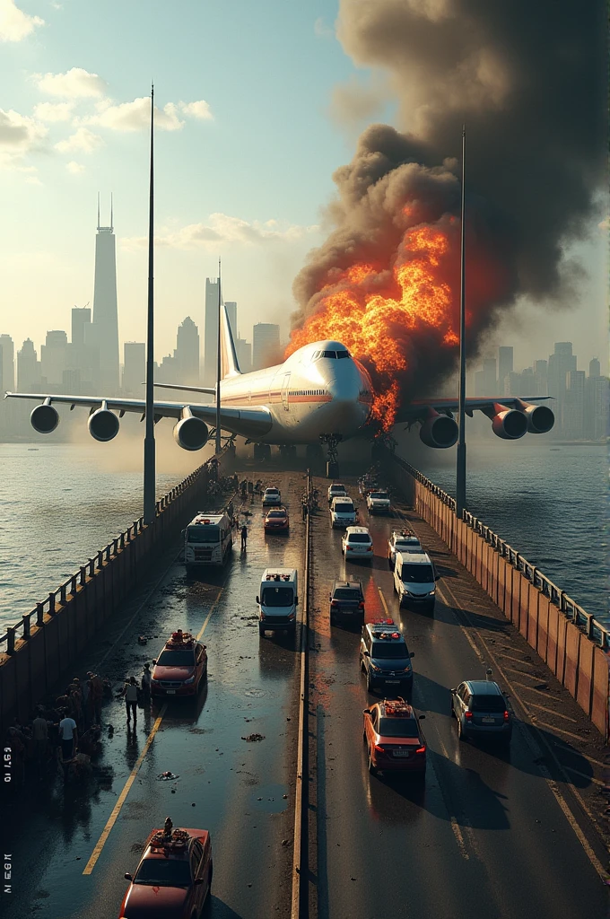 Boeing 747 crashes on a bridge