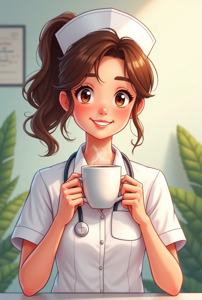 Beautiful Nurse animated with coffee