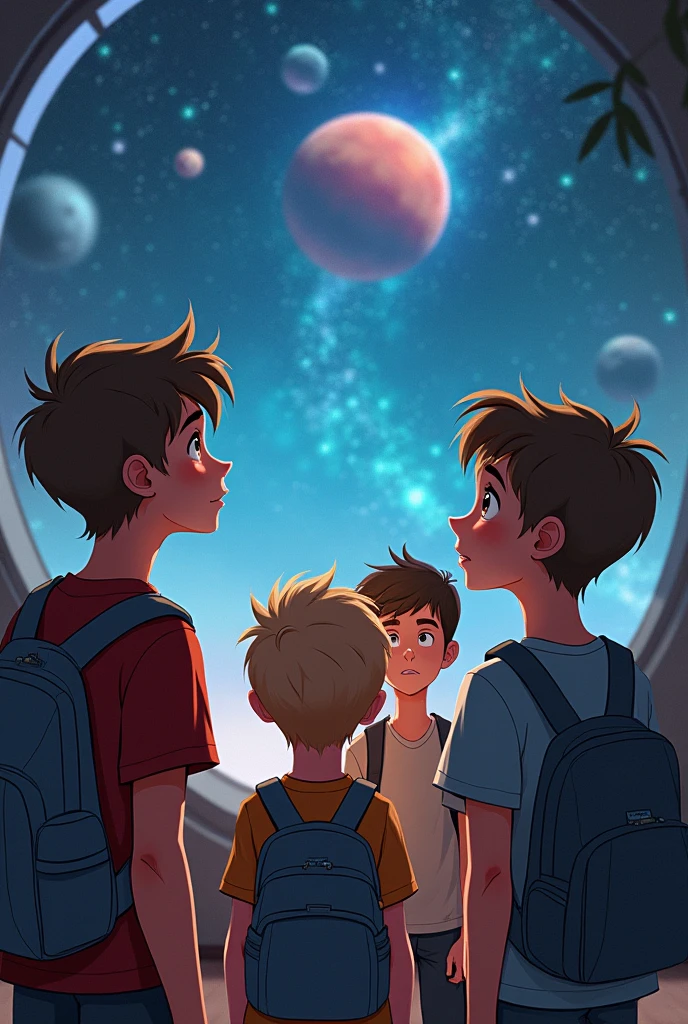 1 matured boy and 3 boys thinking NASA