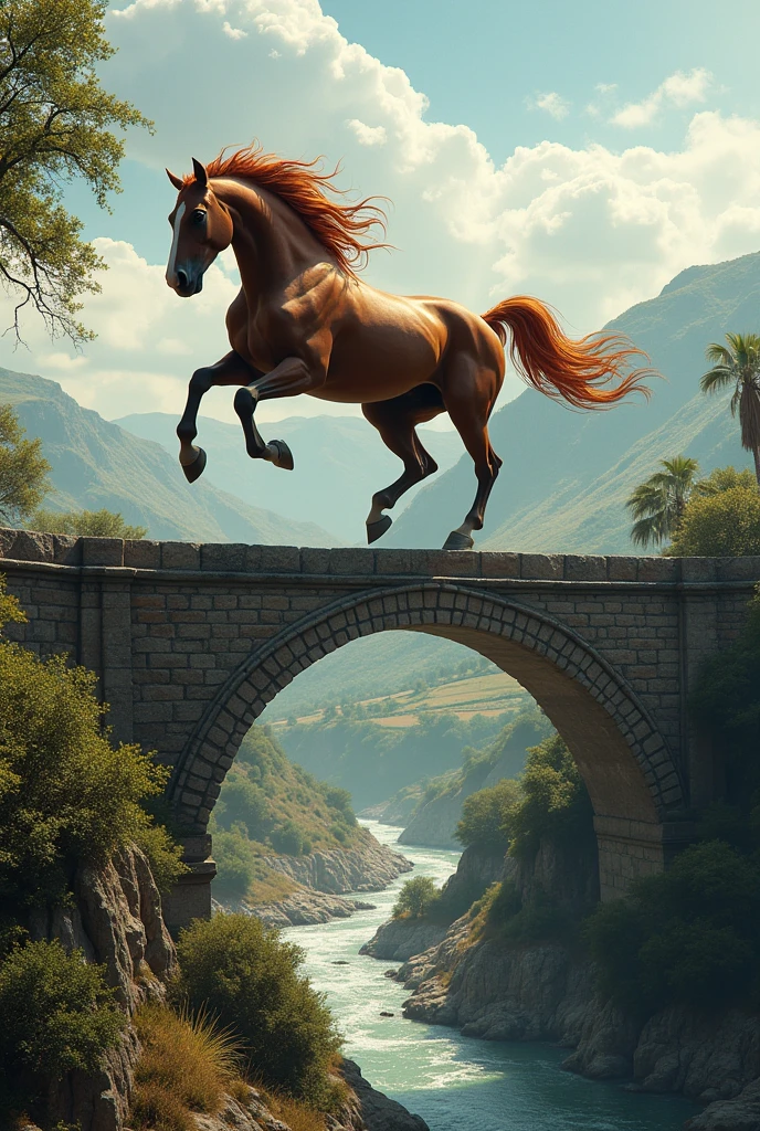 Horse jumping from the V Centenario bridge