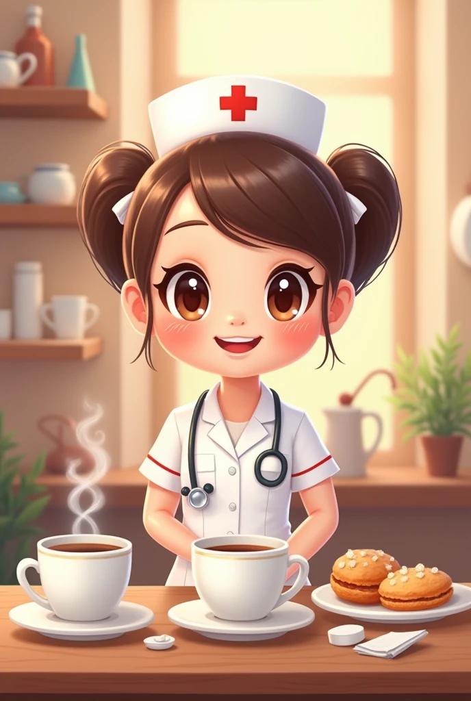 Cute Nurse  animated with coffee