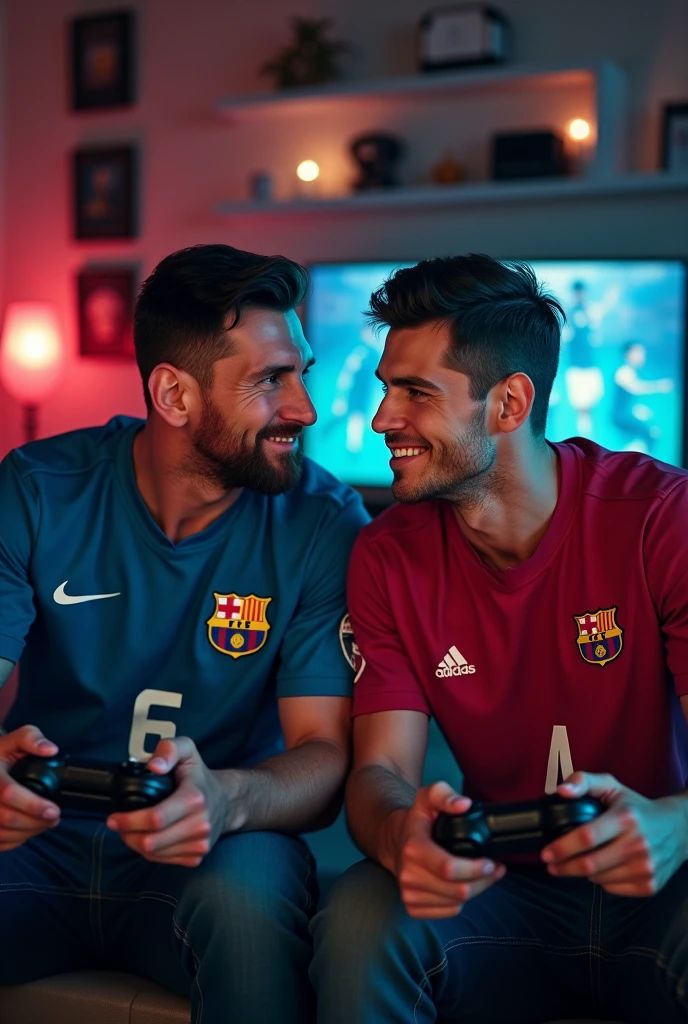 Messi and Cristiano Ronaldo playing video games