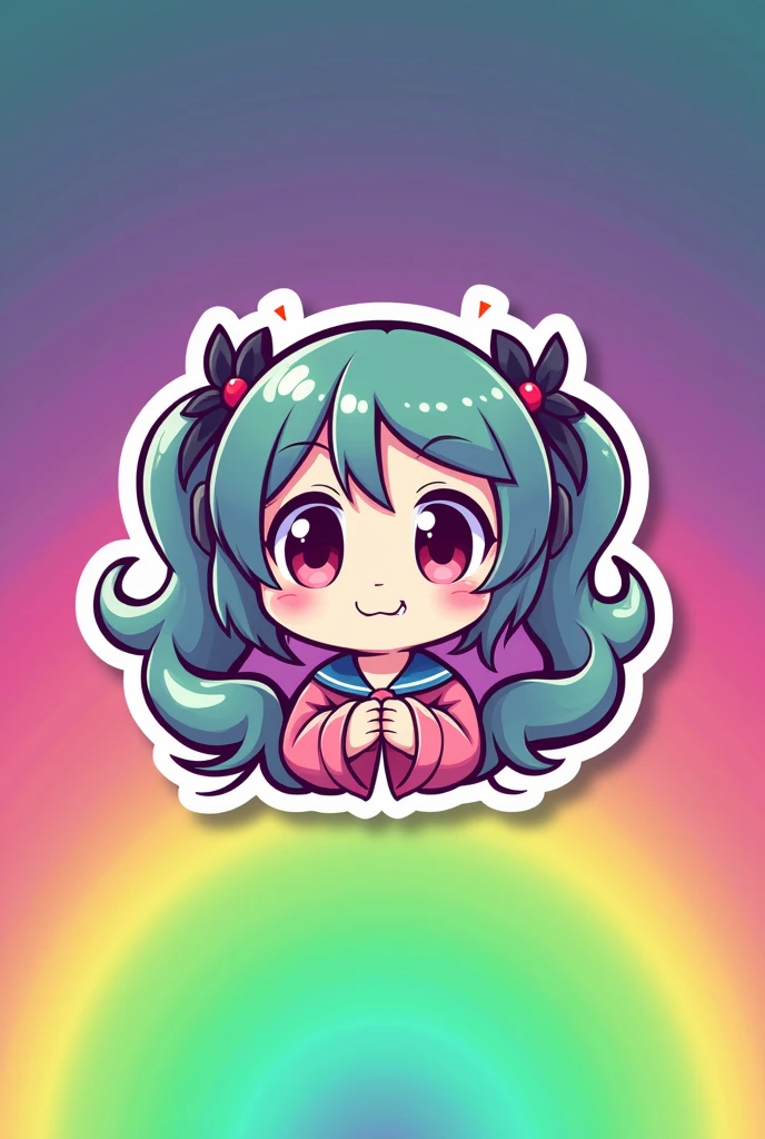 Anime girl chibi logo in green and purple
