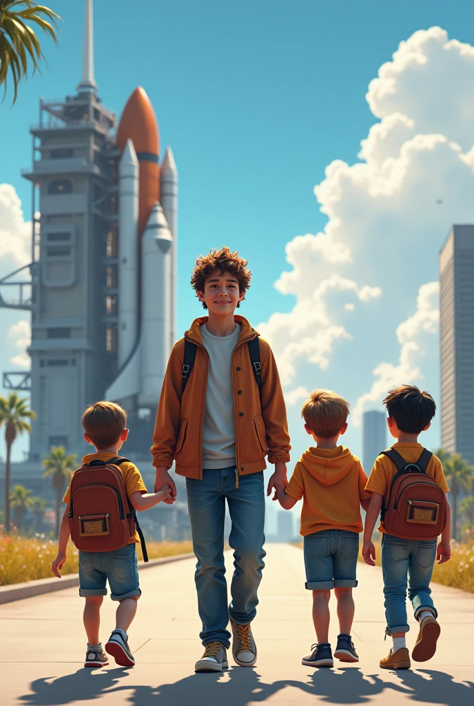1 matured boy taking to big NASA for 3 boys