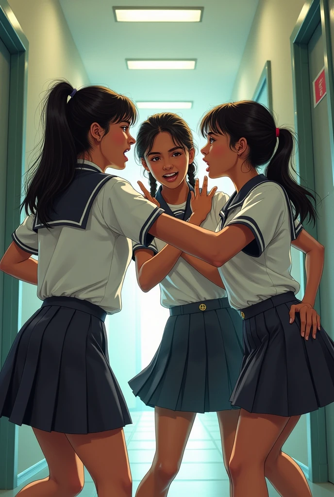 2 girls fighting Indian in school . In school dress in skirts