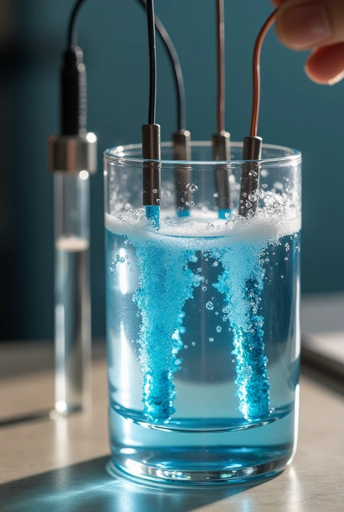 Here I propose an experiment with synthetic energy, specifically related to the **electrolysis of water** to produce hydrogen and oxygen. This process converts electrical energy into chemical energy stored in the gases produced., what can be considered a form of synthetic energy.
### experiment: Hydrogen and Oxygen Production from Water Electrolysis
**aim:**
Demonstrate how hydrogen and oxygen can be generated, two forms of synthetic energy, a partir de la electrolysis of water, and how these gases can be stored or used later.
**Materials:**
- 2 graphite electrodes (They can be made of pencils without wood coating) or copper wires.
- A glass container (glass or jar).
- Distilled water.
- Baking soda (Optional, as electrolyte).
- Energy source (9V battery or DC power supply).
- Connection cables with alligator clips.
- 2 test tubes or small jars.
- A rubber or plasticine stopper to hold the tubes.
- A switch (Optional).
**Procedure:**
1. **Prepare the solution:**
- Fill the glass container with distilled water. To improve water conductivity, add a small amount of baking soda (a teaspoon). Esto servirá as electrolyte, facilitating the circulation of electric current through water.
2. **Mounting the electrodes:**
- Conecta los electrodos de grafito or copper wires a los cables de conexión con pinzas tipo caimán.
- Immerse the electrodes in the water, making sure they don't touch each other.
- Connect the other ends of the cables to the power source (battery or power supply). If you use a switch, connect it to the circuit to be able to control the electrolysis.
3. **Collect gases:**
- Fill the two test tubes or small jars with water and place them upside down on the electrodes. Use the rubber stopper or modeling clay to keep them in place.