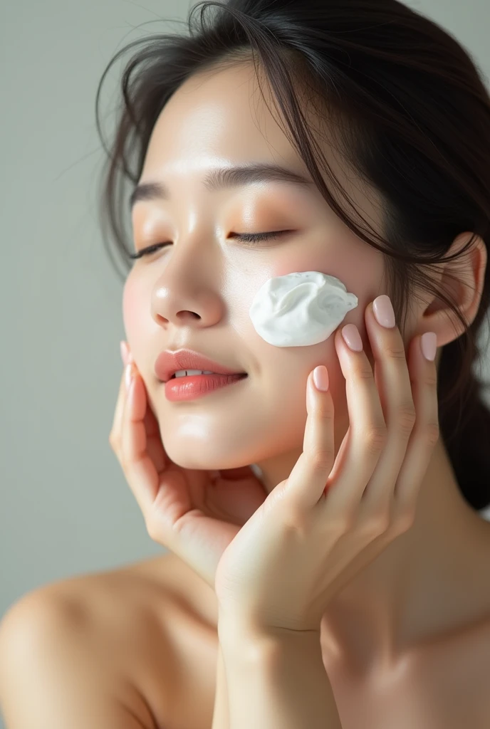 Photo of a Korean woman age 40 use face cream