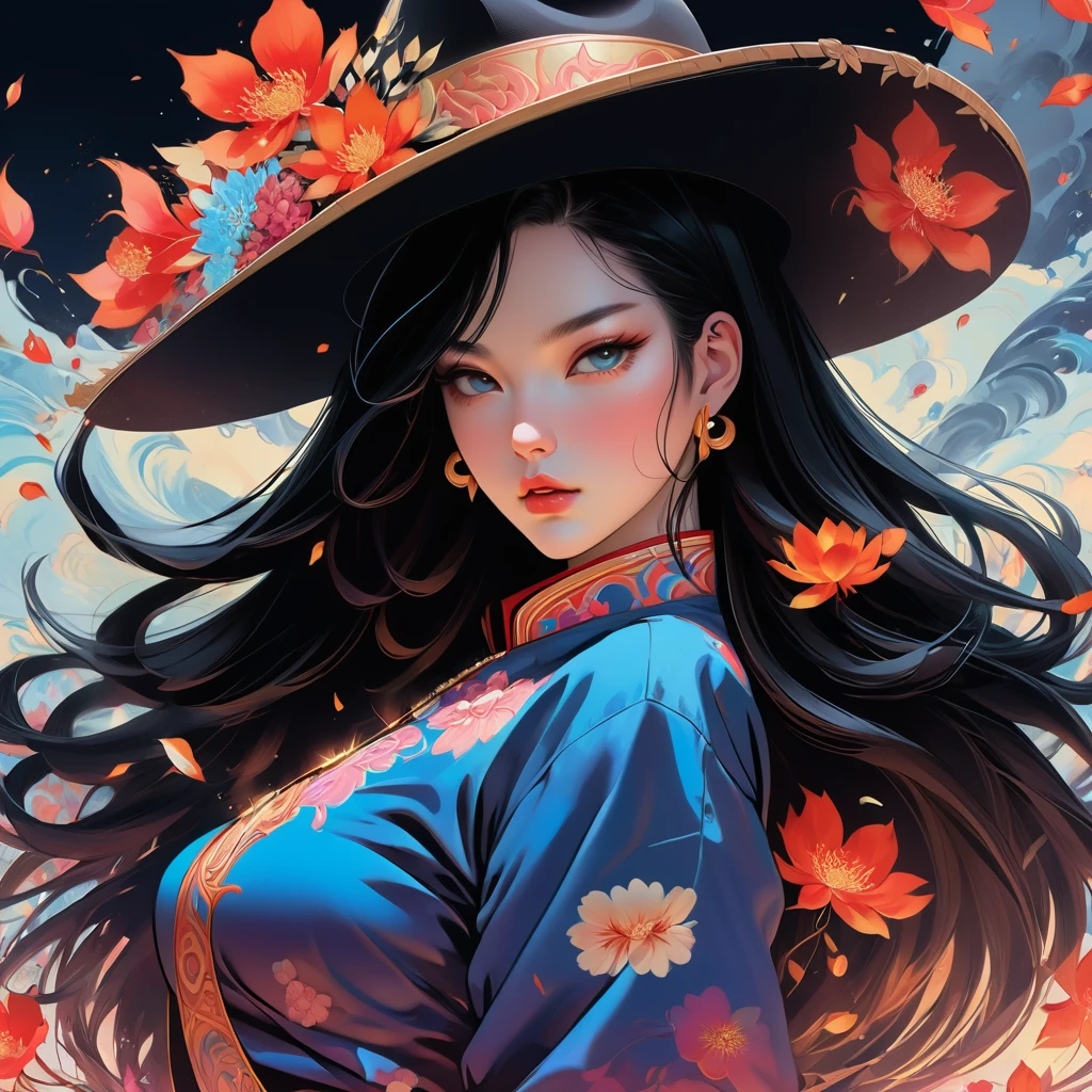 offcial art, Unified 8k wallpaper, super verbose, beautiful and gorgeous, work of art, best qualityer, chinese style, (zendispute, mandala, dispute, endispute), Ecstasy of flowers, 1 girl, very detailled, dynamic angle, cowboy shot, Chaos in its most beautiful form, chic, design brutalista, shiny colors, Romanticism, por James Jean, Robbie Devi Antonio, ross tran, French bacon, Michael Mraz, Adriano Genius, Petra Cortright, gerhard richter, takato yamamoto, ashley wood, atmospheric