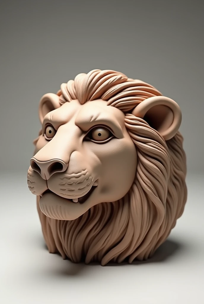 Lion head 3D clay rendering clay sculpture carving，Make a Lion Cup，Opening on top of head