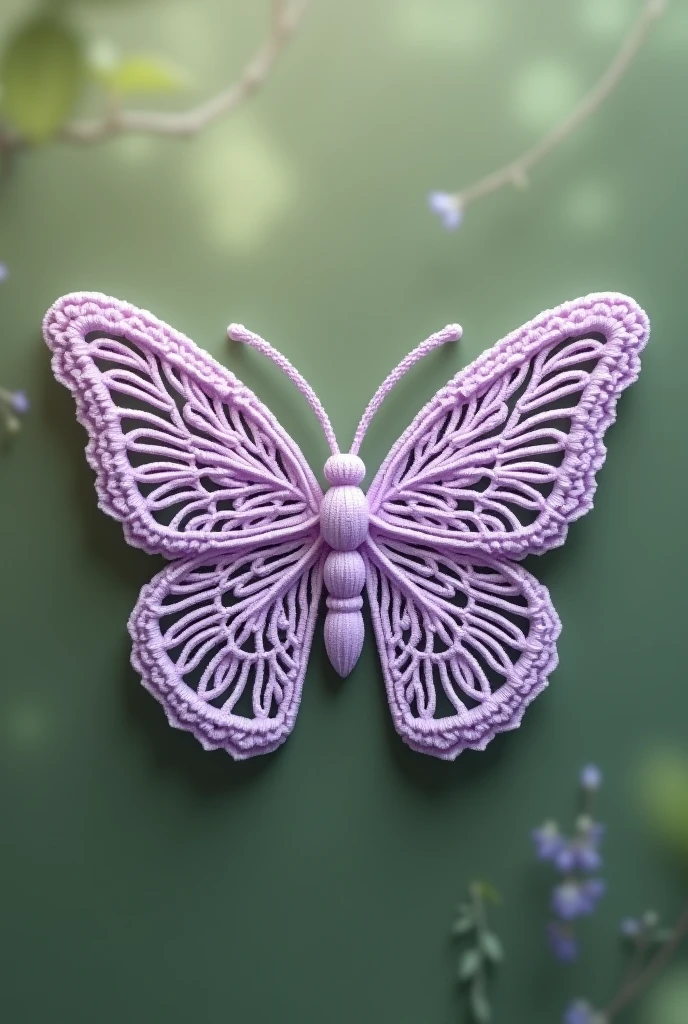 Create a logo for a handmade crochet clothing and bag store called AYLE, taking into account the aesthetics of nature and butterfly, where the butterfly&#39;s wings are made of crochet threads. Use the colors moss green and light lilac