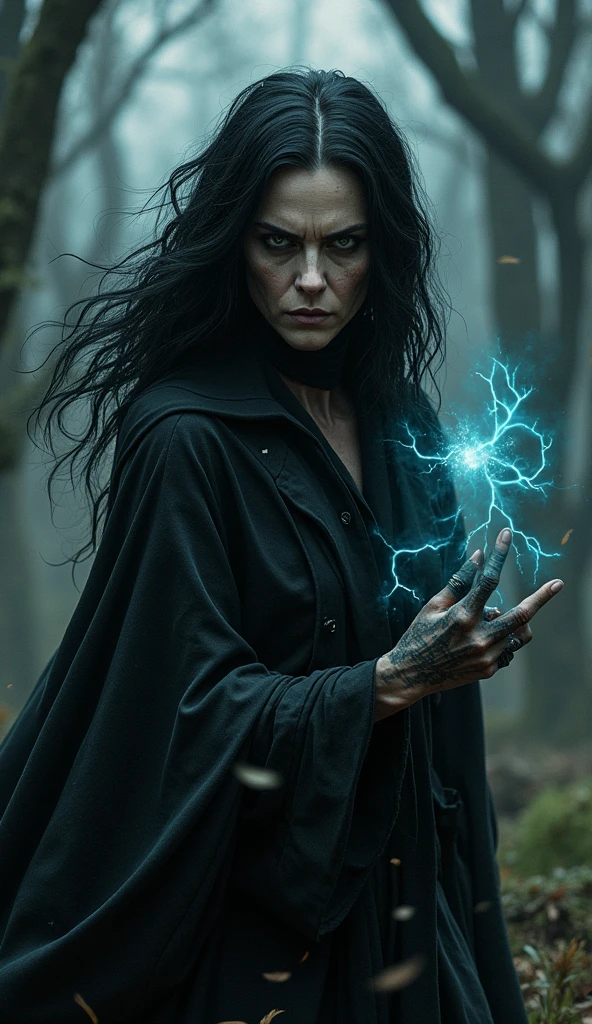 araffe dressed in a black outfit with a cat face and a black wig, middle-aged witch, witch woman, maya ali as a storm sorcerer, witch in the woods, transforming into werewolf, portrait of a witch, granny weatherwax, menacing!, a witch, maya ali as d&d sorcerer, portrait of a dark witch