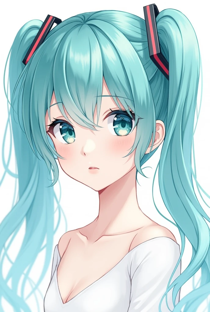 Hatsune Miku' portrait in Uekura artist's artstyle with white background without texture
