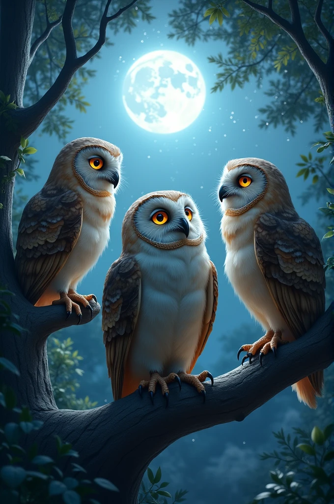 Owls motivating under the moon