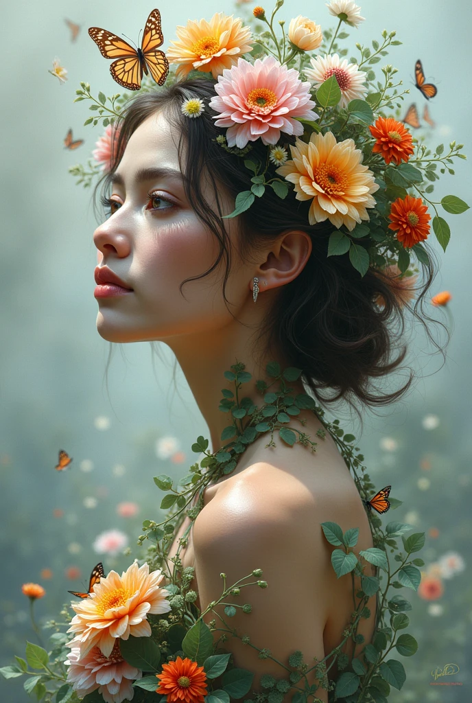 Name AMERETH CECILIANO intertwined with flowers and butterflies