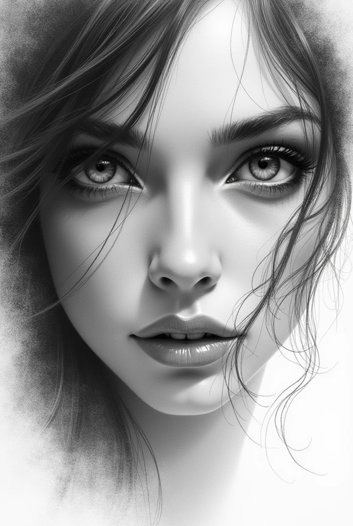 drawing of a woman looking at me with an emotion eyes
Sketch