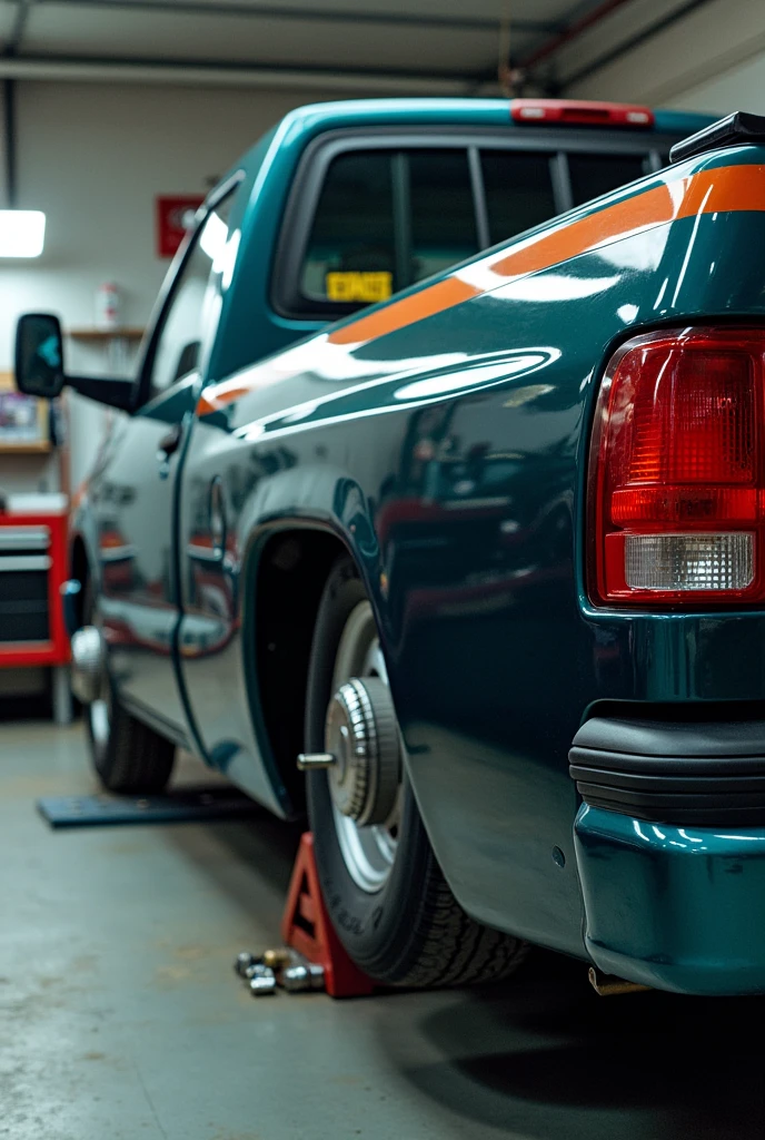 Photo of a vehicle undergoing maintenance with the caption highlighted in black, red and teal and yellow