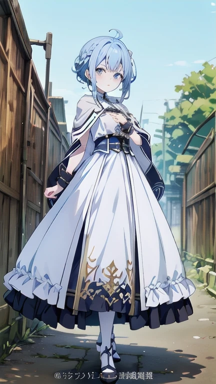 one woman、Rin々new appearance、A dignified expression、cold look、medieval monk、pure white battle uniform、bionde、french braid、have a sword、white cloak、Sword Art Online、(masterpiece, highest quality, highest quality, official art, beautiful and aesthetic:1.2)