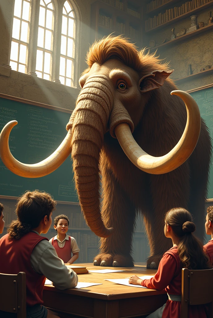 Mammoth having class in classroom