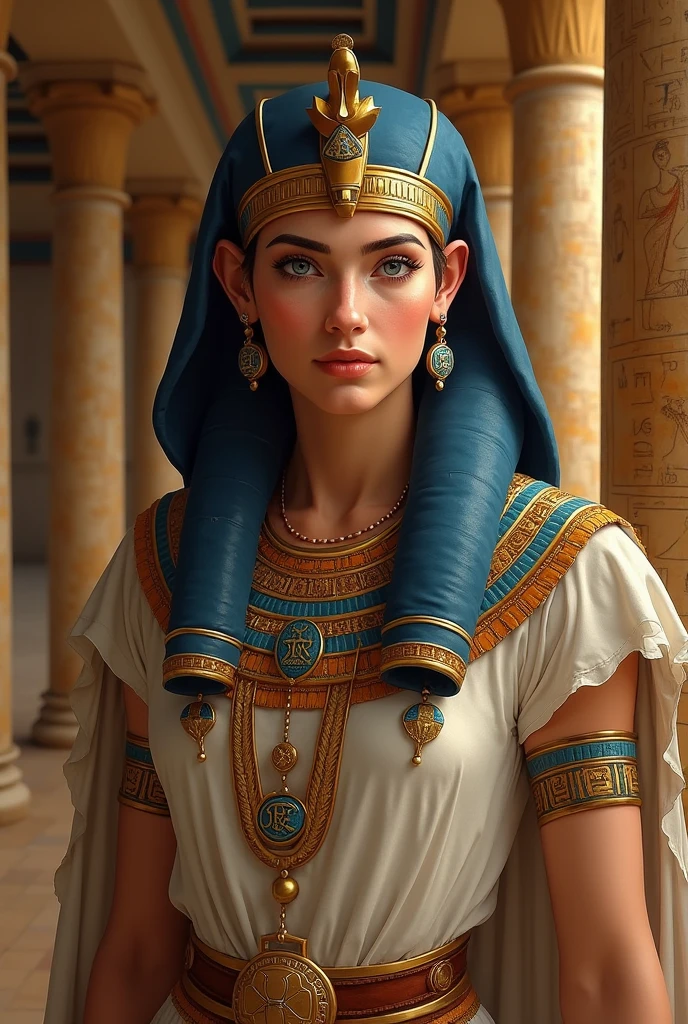Egyptian man blue eyes, brown hair and white skin pharaoh