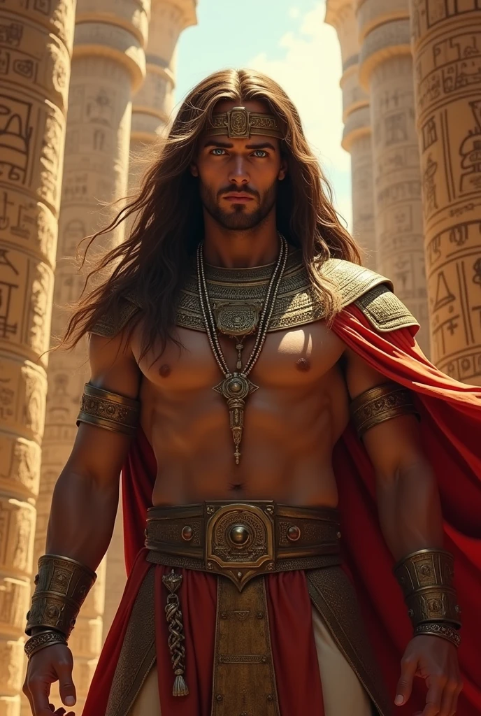 Egyptian man blue eyes, brown hair and white skin pharaoh MAN