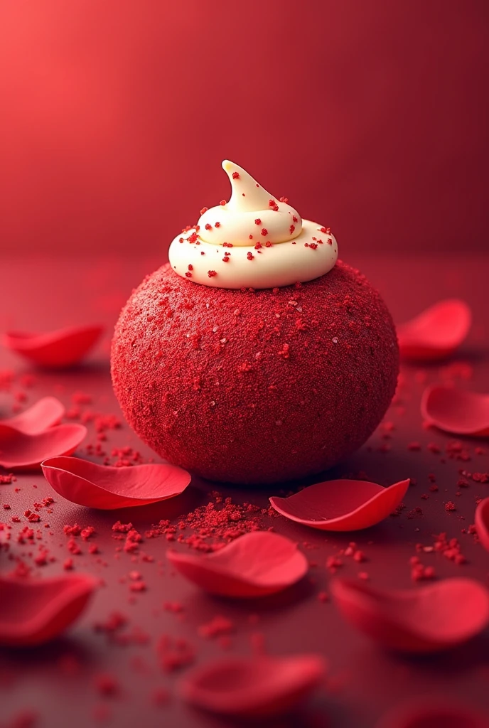 Make a logo of Red velvet Brazilian brigadeiro covered in in red sugar edible glitter sparkle with Cream Cheese swirl topped. On the sides will be rose petals with the brigadeiro in the middle the petals do not touch the brigadeiro
This is a Logo 2D Cartoon
The full picture without cutting the petals
