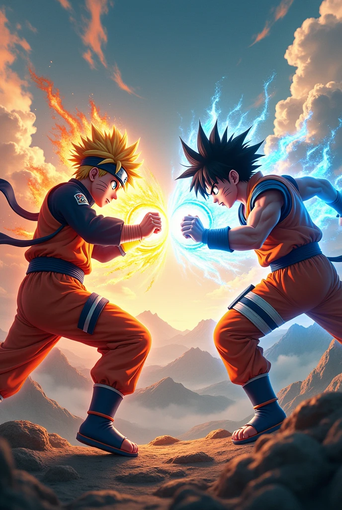 Realistic image Naruto fighting with Goku
