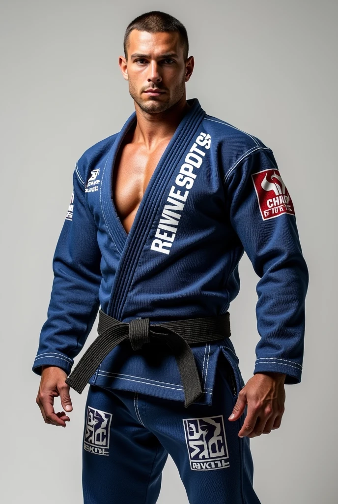 Create a mockup of a Jiu-Jitsu Gi with written on REVIVE SPORTS