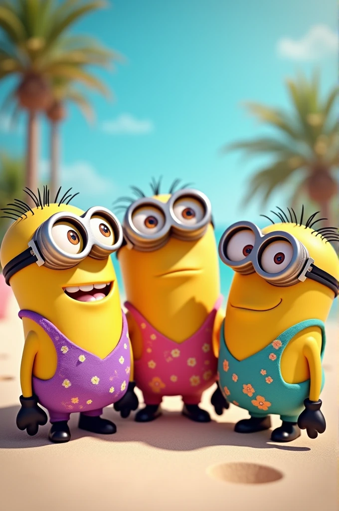 I would like to create three minions in bikinis, a purple bikini, the other pink and the other turquoise
