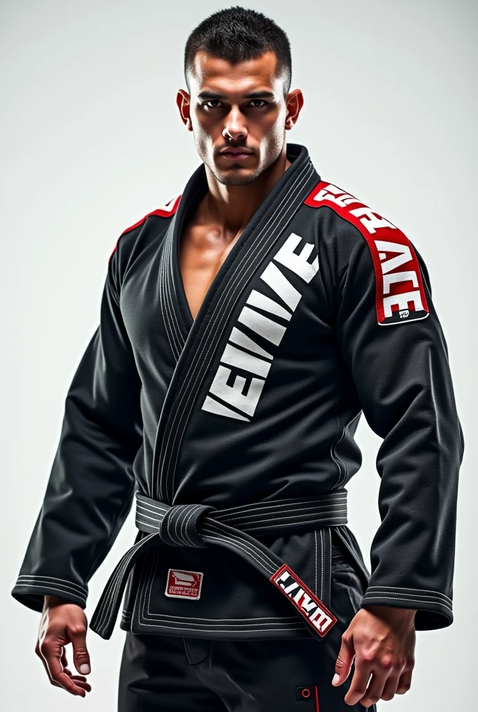 Create a mockup of a Jiu-Jitsu Gi with written on REVIVE SPORTS