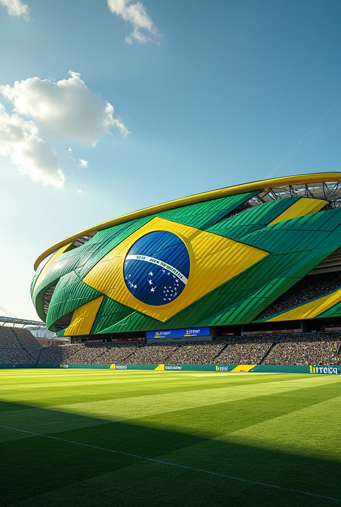 football stadium from the outside, without a background, and with colors related to Brazil, realistic