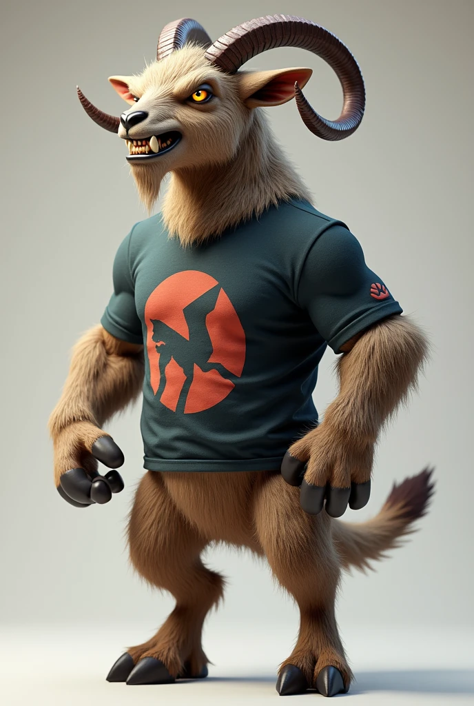 Aggressive goat to put on 3D shirt 