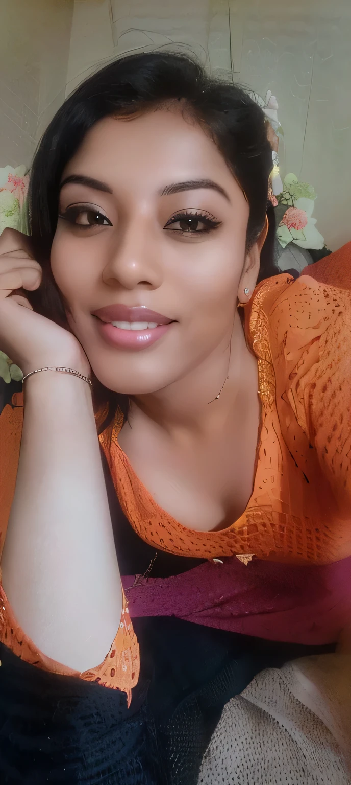 there is a woman laying on a bed with a cat, 3 0 years old woman, 30 years old woman, beuatiful face, with a beautifull smile, nivanh chanthara, with accurate face, profile image, alanis guillen, lorena avarez, very very low quality picture, 2 , lovely woman