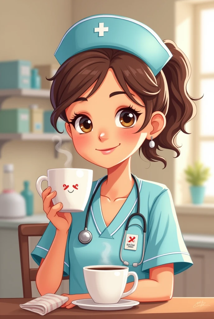 Nurse with coffee cartoon