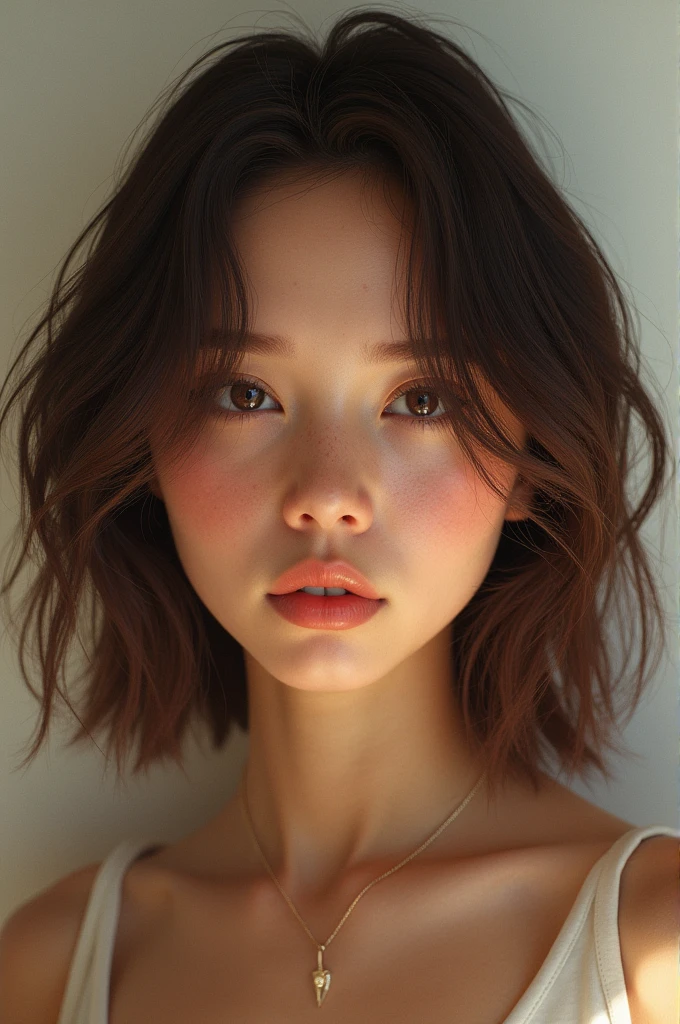 Teenage woman with semi-short brown hair 
