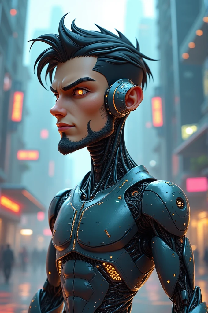 Create a male cartoon technological human character