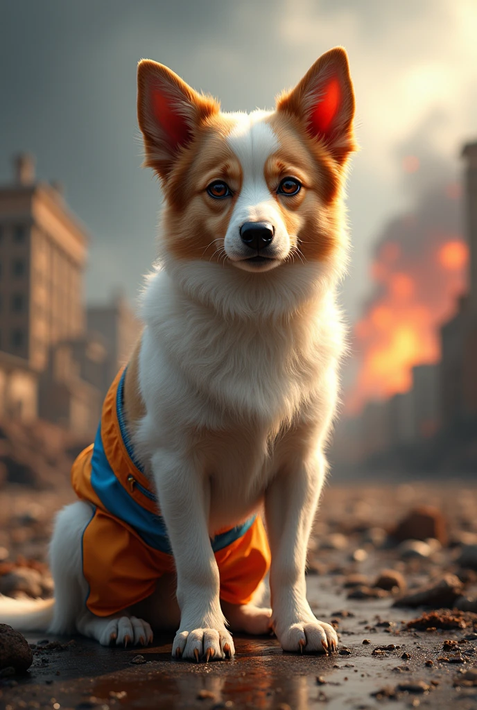 ((masterpiece)), ((Highest quality)), (Beautiful dog), Radom Color Shorts, Perfect Face, Depth of written boundary, High resolution, Disaster background, 