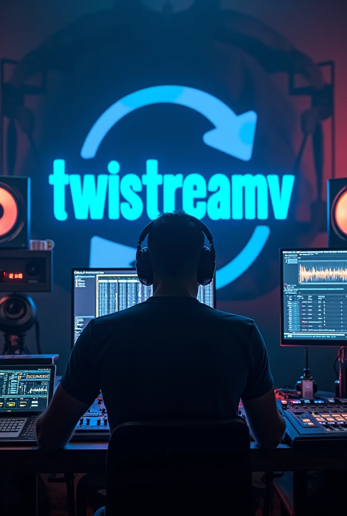 Music producer with logo of "Twistreamv in blue "