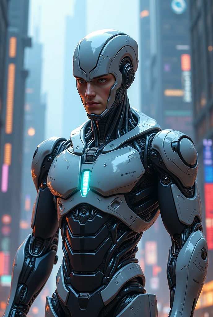 Create a male cartoon technological human character