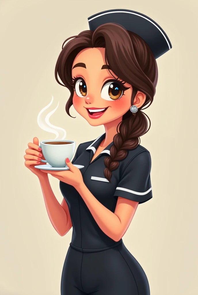 Nurse with coffee cartoon black dress