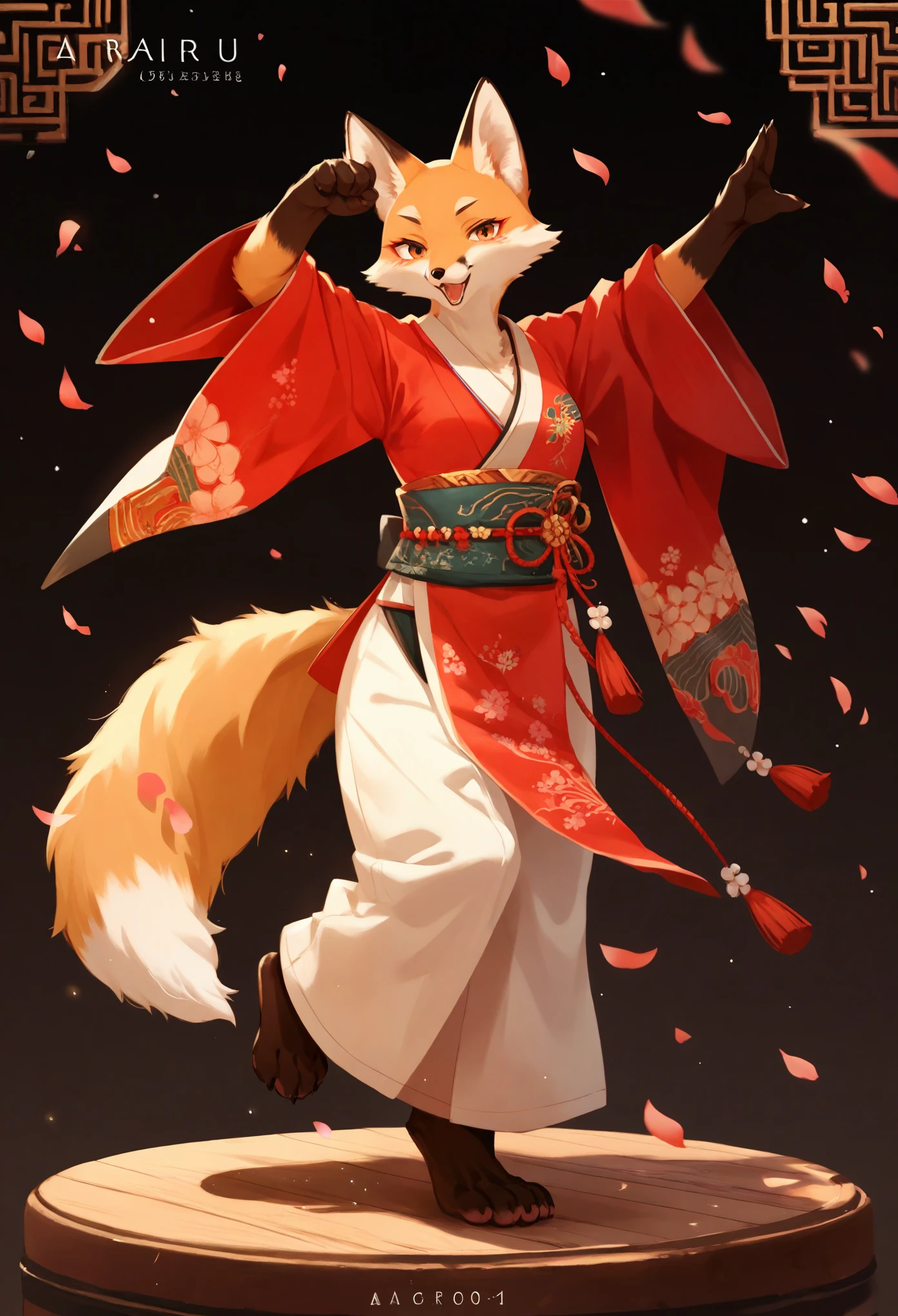 rating_safe, score_9, score_8_up, score_7_up, score_6_up, score_5_up, score_4_up, hires, source_furry, cover page, ancient Chinese beauty, kemono, solo focus, furry anthro, fox facial features, fox body features, very detailed body fur, full body, dancing pose,