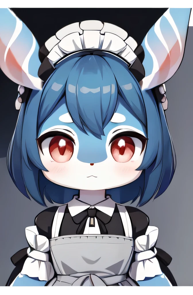 (masterpiece, best quality), 1 Girl, clothing ,line-up,Cute face,detailed,blue，Red Eyes，whole body，panoramic，Maid costume，Unique