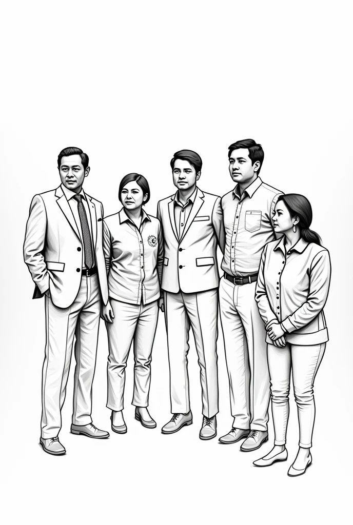a lot of phillipines goverment officials or politics man/woman. make it a simple drawing/sketch. black and white